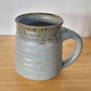 Hand Thrown Studio Art Pottery Glazed Stoneware Slate Blue Coffee Mug Signed